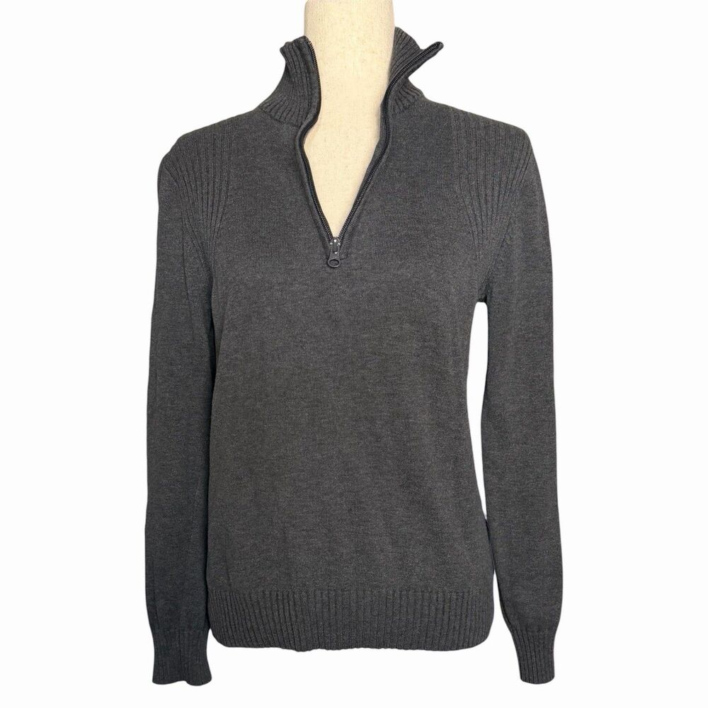 GAP Vintage Y2K Quarter Zip Sweater Womens S Gray 100% Cotton Preppy Mock Classy